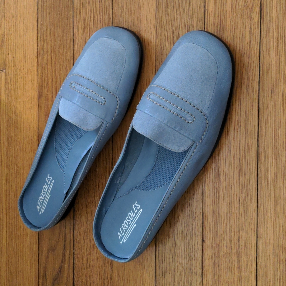 French Blue Leather Loafer Flats - Never Worn!